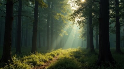 Naklejka premium Sunlit Forest Pathway