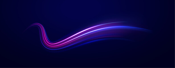 Abstract background in blue and purple neon glow colors. Png, lens, light, neon, line, blur, beam, ray. Laser beams luminous abstract sparkling isolated on a transparent background. 