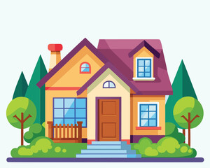Fototapeta premium Charming Suburban Home with Lush Front Yard. Real Estate Illustration