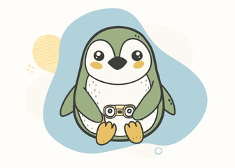 Obraz premium Cute Penguin with Binoculars Illustration