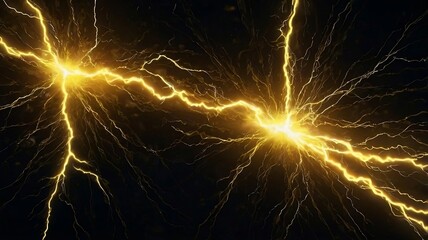 abstract background of yellow lightning flashes on a dark background. generative ai