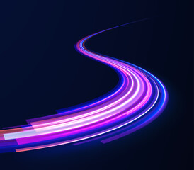 Blurred car light motion effect, city road background with long exposure night lights. Png,  ray, abstract, energy, pack, effect. Acceleration speed motion on night road. Magic moving fast speed lines