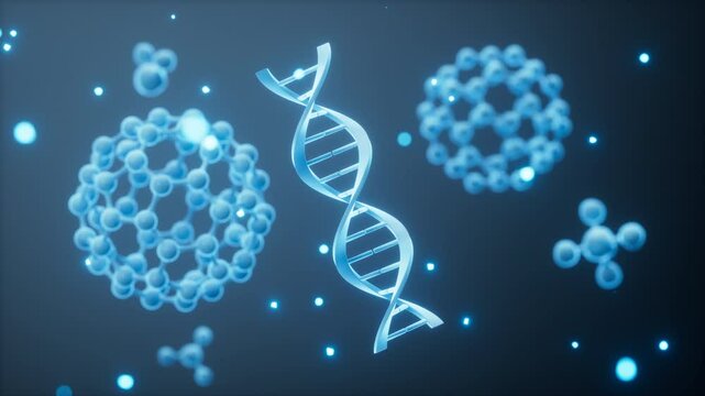 DNA and molecules, biomedical and molecular structure, 3d rendering.