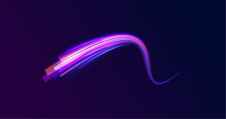 Acceleration speed motion on night road. Colorful Light Trails, Long Time Exposure Motion Blur Effect. Abstract fire flare trace lens flares acceleration speed motion on night road. 