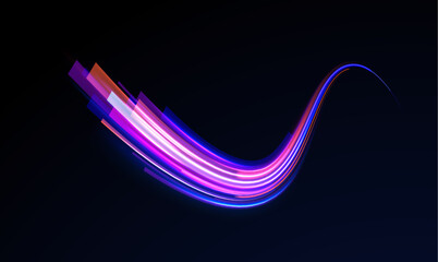 Vector glowing lines air flow effect. Speed connection background. Expressway, car headlight effect. Speed connection vector background. Png, line, blur, beam, ray, abstract, energy, pack, effect. 