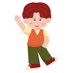 cute korean style. Cheerful Cartoon Boy Waving