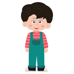 cute korean style. Cartoon Boy Character in Overalls