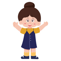 Obraz premium cute korean style. Cheerful Cartoon Girl with Outstretched Arms