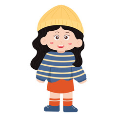 cute korean style. Cute Cartoon Girl in Yellow Beanie