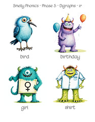 Smelly Phonics - Phase 5 - Digraphs - ir - bird, birthday, girl, shirt