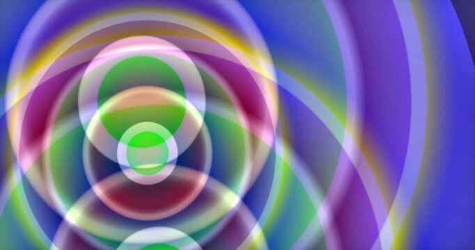 Multicolor colorful abstract background. Circles moving in 3D. Animated background and club video. Meditation video. Seamless loop. Loop