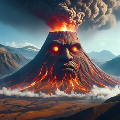 Livingvolcano A volcano with a face and limbs erupting with pers