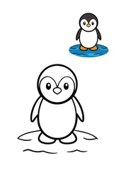 A fun coloring page featuring a cute penguin standing on an ice floe in the sea. Perfect for kids, it’s filled with playful details to color and spark creativity in young artists!