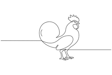 Chickens rooster continuous line drawing and minimalist style isolate outline  vector icon