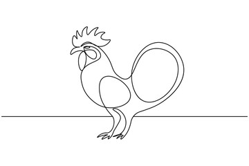 Chickens rooster continuous line drawing and minimalist style isolate outline  vector icon