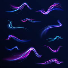 Futuristic dynamic motion technology.Neon color glowing lines background, Glowing wave swirl, impulse cable lines. High-speed light trails effect.  Png, neon, line, blur, beam, ray, abstract, energy, 