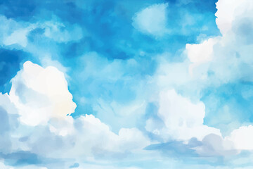 Watercolor illustration background of blue sky and clouds