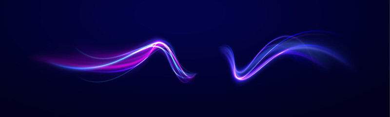 Vector glowing lines air flow effect. Speed connection background. Expressway, car headlight effect. Speed connection vector background. Png, line, blur, beam, ray, abstract, energy, pack, effect. 