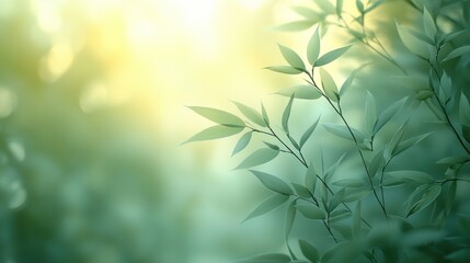 Obraz premium serene close-up of green leaves with a soft, blurred background, evoking tranquility.