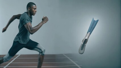 A young athlete practicing with a specially designed 3Dprinted running blade showcasing the intersection of technology and sports.
