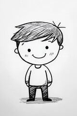 A cute cartoon character with simple lines and shapes, minimalistic design on a white background