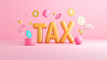 3D tax concept with floating icons on pink background