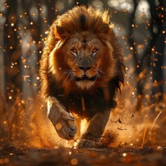 Fototapeta premium Majestic Lion in Motion