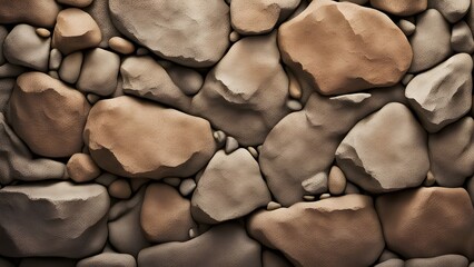 Seamless texture of various sized, beige and grey stones.