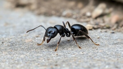 Close-Up of a Black Ant on a Surface