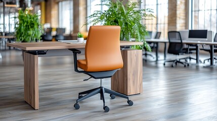 Fototapeta premium The modern open plan office interior workspace features sleek, minimalist furniture, abundant natural light