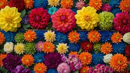 A vibrant array of colorful dahlias and other flowers
