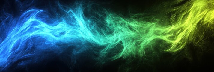 Obraz premium 青と緑の鮮やかな煙が流れる幻想的な風景の表現