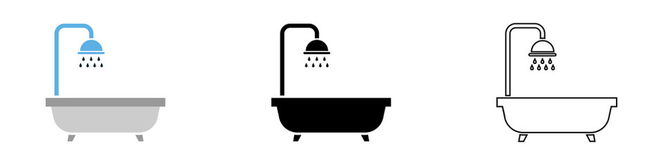 bathtub with shower vector pictogram sign icon symbol ui and ux design, glyphs and stroke line	
