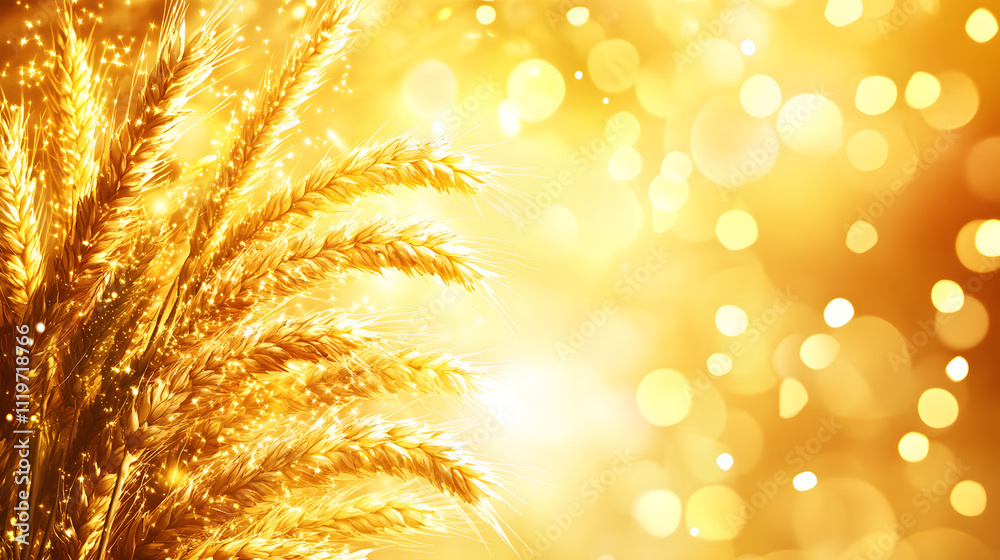 Poster a golden field of grass glimmers against a soft, blurred background, creating a warm and vibrant atm