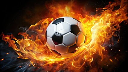 Fototapeta premium Surreal Fiery Soccer Ball: Flaming Football, Burning Sphere, Inferno Ball, Hot Fire Soccer