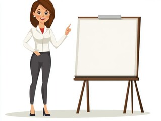 Lady Presenting Information with Blank Whiteboard