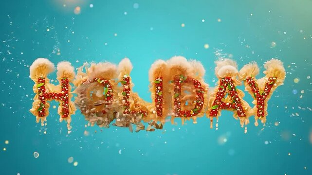An animated lettering of the word Holiday with floral motifs and bright colors.