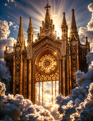 Fototapeta premium Golden Heavenly Gates Amidst Majestic Clouds
