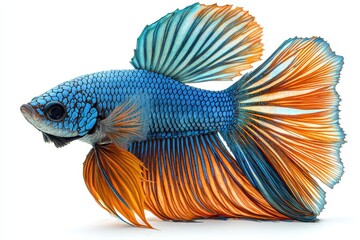 Fototapeta premium Vivid Aquarium Fish with Elaborate Fins on White Background