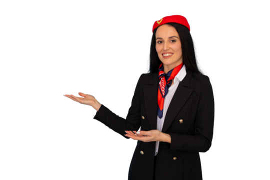 Professional female stewardess wearing airline uniform