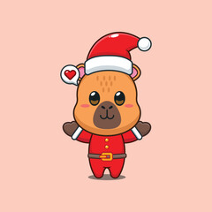 Cute capybara as a santa claus in Christmas day. Cartoon vector illustration in Christmas day.