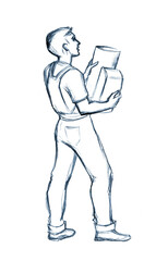 Pencil drawing. Master stretches suspended ceilings