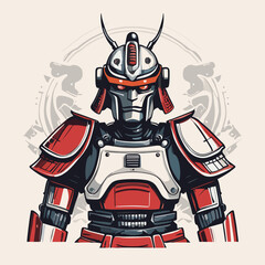 Futuristic Samurai Robot, Detailed Armored Warrior Illustration