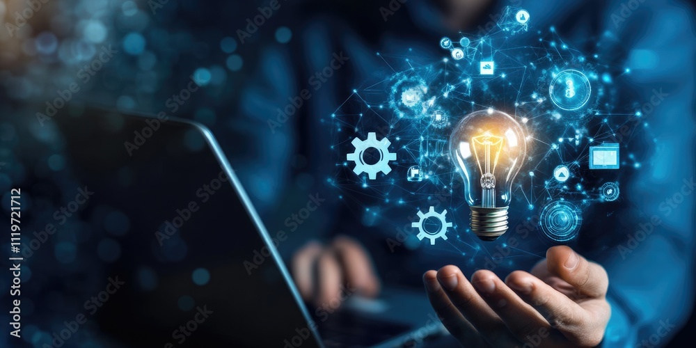 Aufkleber Innovative Concepts with Light Bulb and Digital Network Elements Representing Creativity and Technology in Modern Business