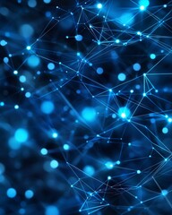 Fototapeta premium Abstract blue network structure with interconnected nodes, representing technology and digital connectivity.