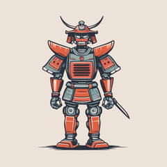 Futuristic Samurai Robot, Detailed Armored Warrior Illustration