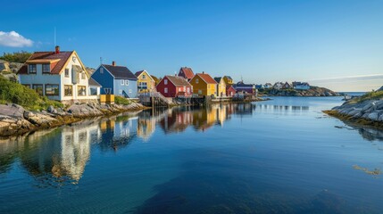 Fototapeta premium High-end photography of a picturesque coastal village with colorful houses and a calm sea