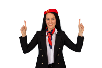 Professional female stewardess wearing airline uniform