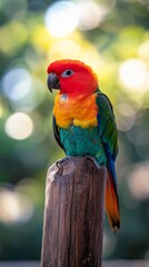 Obraz premium Vibrant Parrot with Bright Feathers Perched on a Log