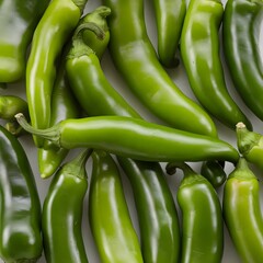 Fresh Green Chili Peppers - Spicy Vegetable Ingredient on White Background